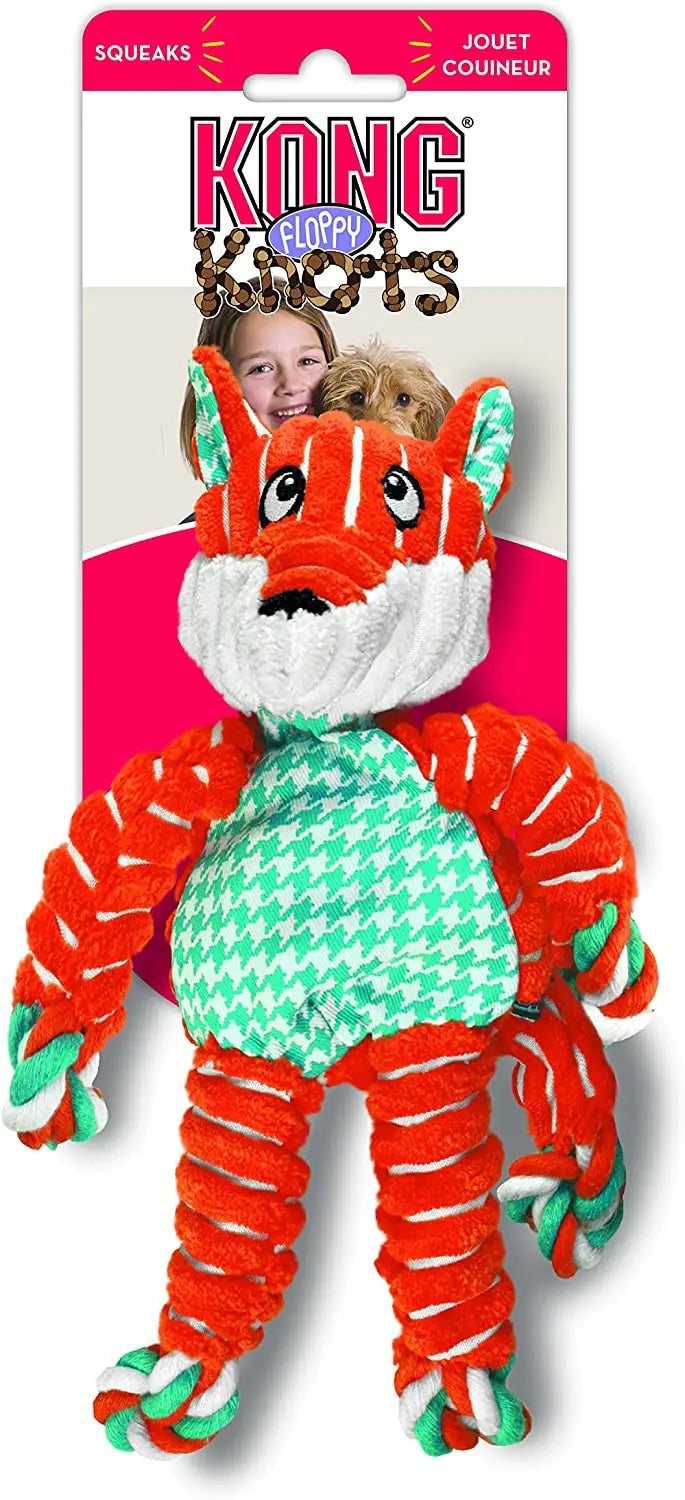 KONG Floppy Knots Fox Dog Toy – Squeaky Rope Plush