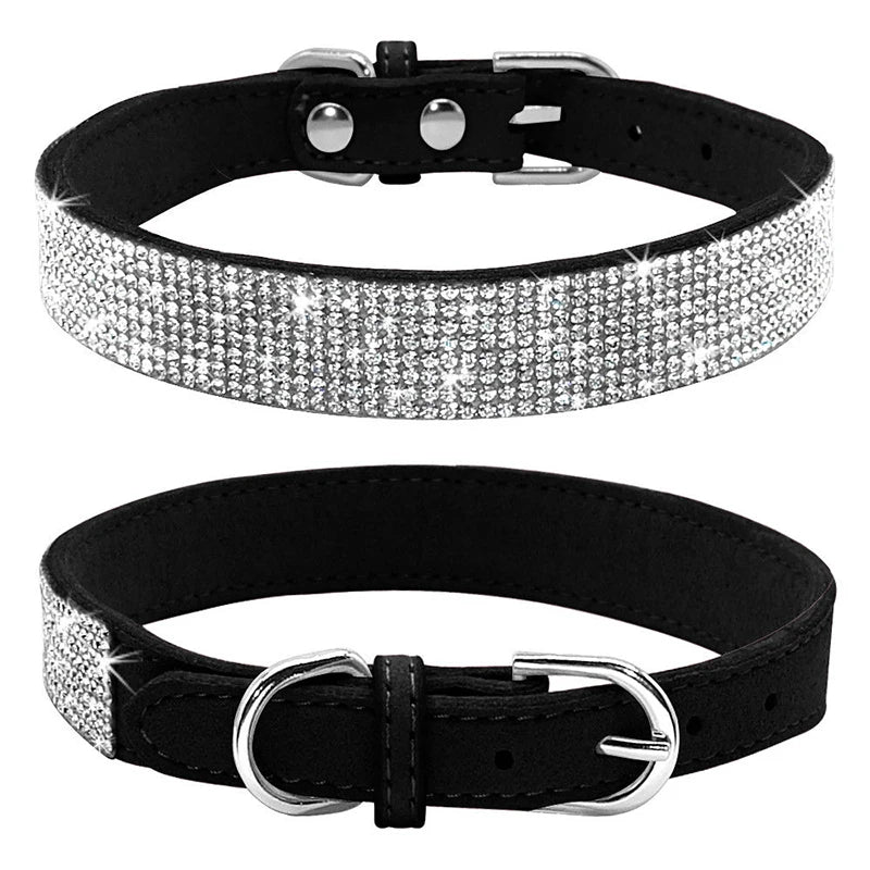 Crystal Rhinestone Dog Collar – Suede with Zinc Buckle