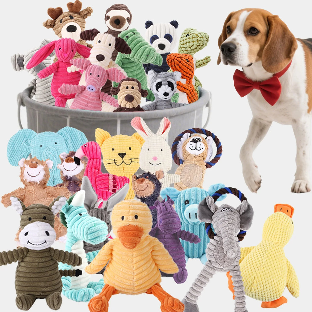 Corduroy Animal Squeaky Dog Toy – Bite Resistant Plush