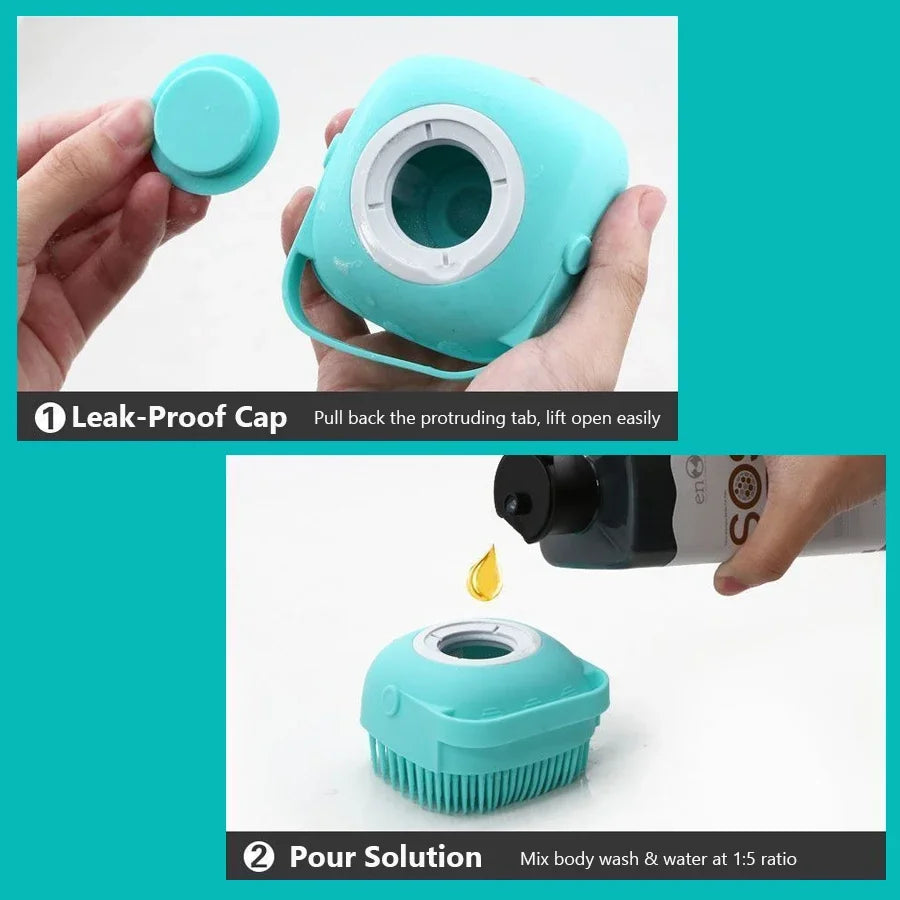 Silicone Pet Bath Brush for Dogs – 2-in-1 Grooming Massager & Shampoo Applicator