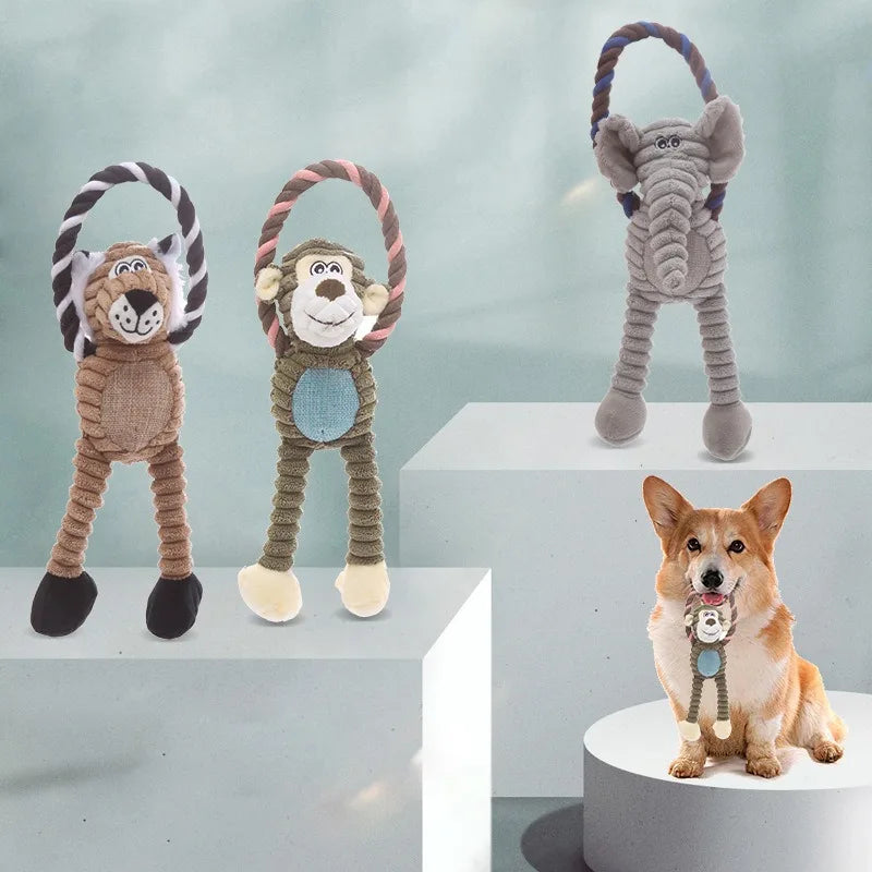 Lion, Elephant & Monkey Plush Squeaky Toys for Small to Medium Dogs – 28 cm