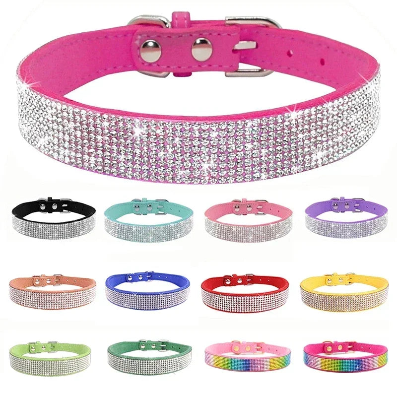 Suede Crystal Dog Collar – Rhinestone Buckle Sparkle
