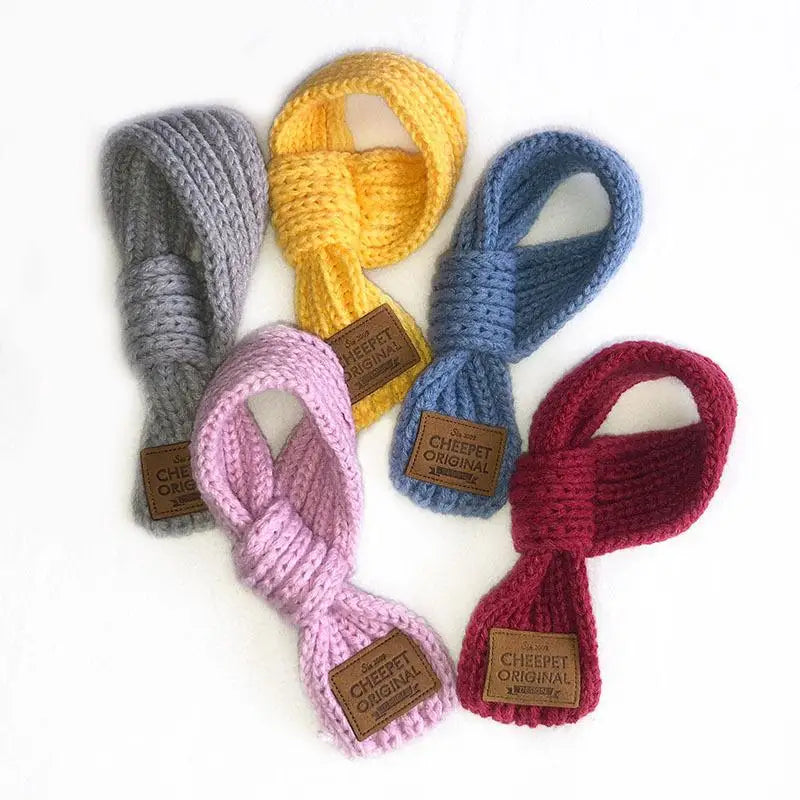Korean Style Knitted Dog Scarf – Winter Warm Bow, One Size