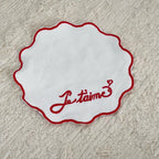 Embroidered Dog Mat – Pure Cotton Decorative Bowl Mat with Love Flower Trim for Dogs