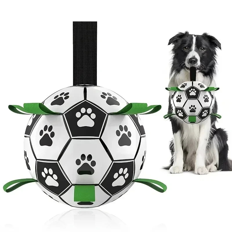 Interactive Dog Soccer Ball with Straps – Tug Toy