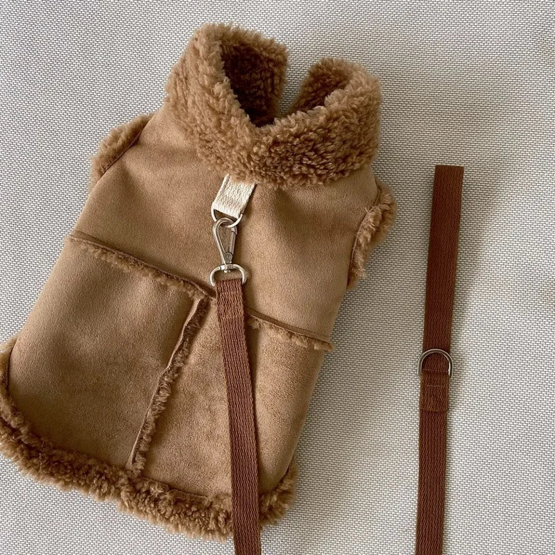 Winter Plush Dog Vest – Warm Buckskin Jacket for Small Dogs