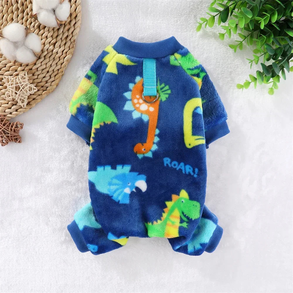 Winter Fleece Dog Pajamas – Cozy Polyester Jumpsuit XS-4XL Blue