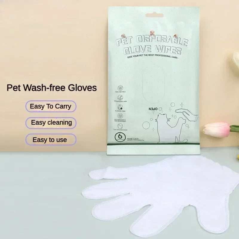 Dog Grooming Gloves – No-Rinse Cleaning Wipes (6pcs)