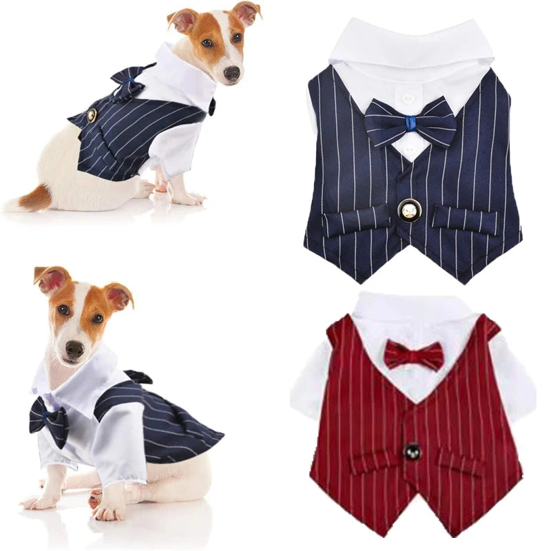 Dog Tuxedo Shirt with Bow Tie – Formal Wedding Outfit