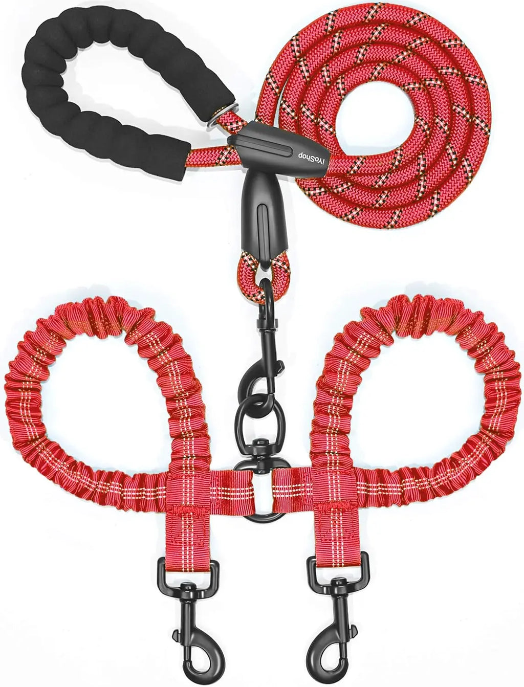 Dog Double Leash – Tangle-Free Bungee Control