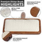Dog Slicker Brush with Stainless Steel Pins & Wood Handle