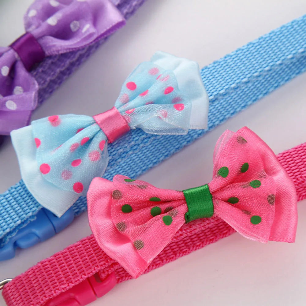 Fashionable Pet Collar With Bow Tie & Bell – Adjustable Nylon for Small Dogs