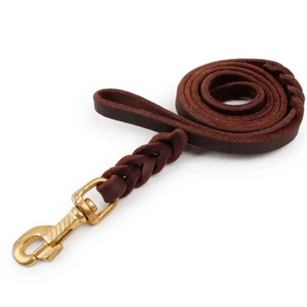 Dog Leather Leash – Braided Copper Hook