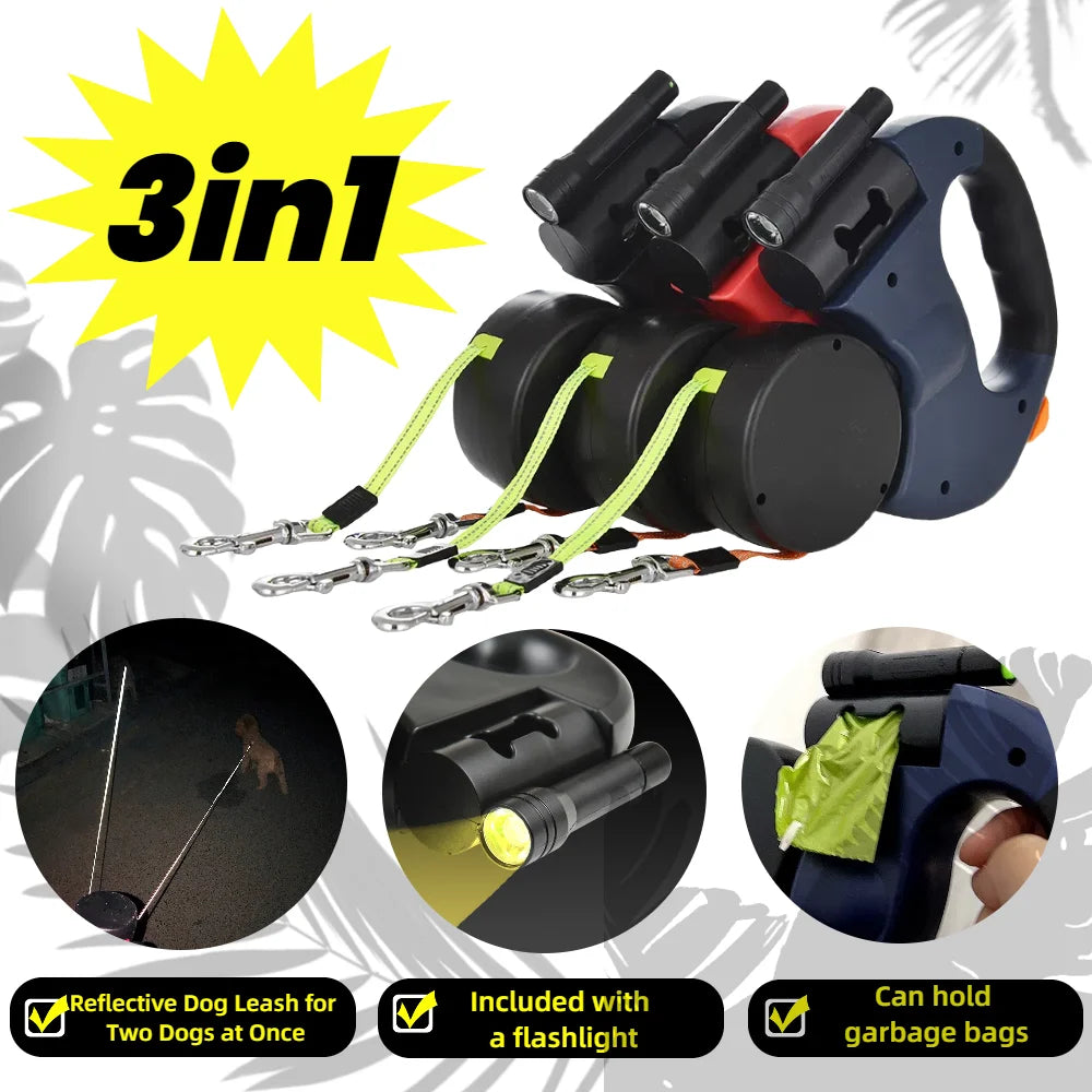 Double Dog Leash – 3in1 Retractable Dual Lead