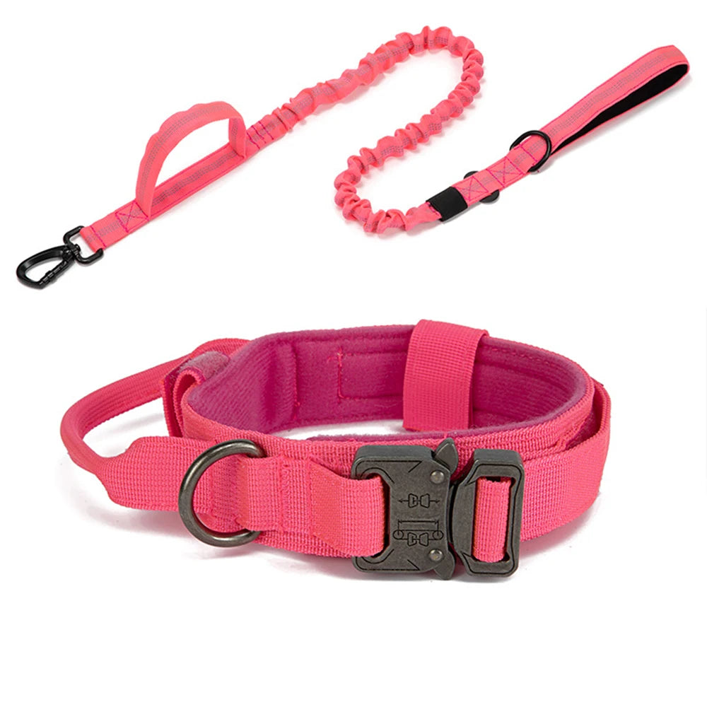 Reflective Nylon Dog Collar and Leash Set – Tactical 2PC for Large Dogs