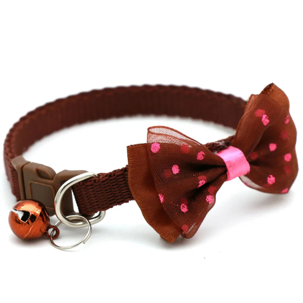 Fashionable Pet Collar With Bow Tie & Bell – Adjustable Nylon for Small Dogs