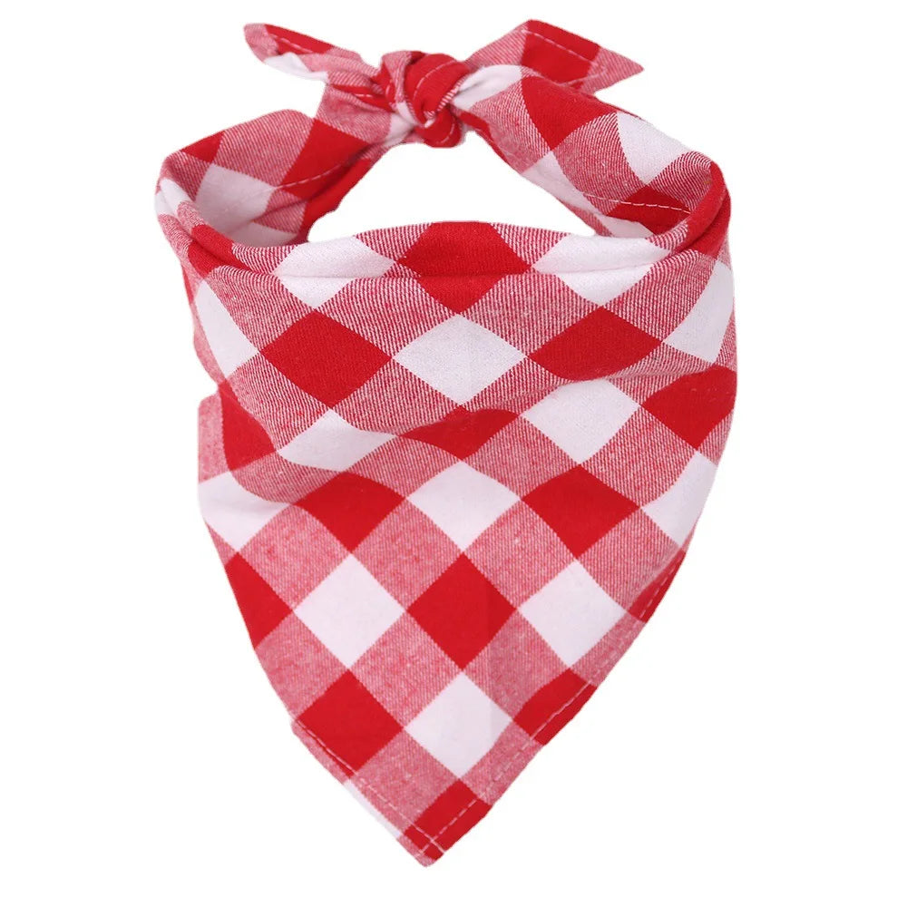 Large Plaid Dog Bandana Scarf – Soft Washable Cotton Red