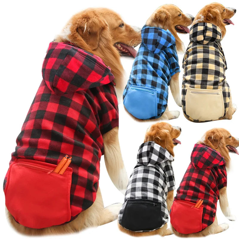 Reversible Plaid Dog Winter Coat – Fleece Lined Warm Jacket