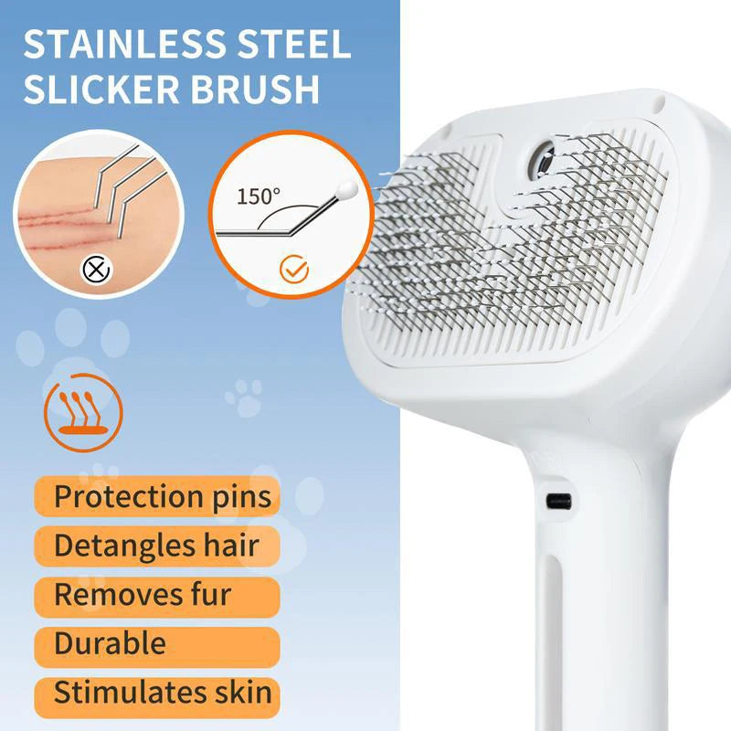 USB Rechargeable Dog Steam Massage Comb Soft Teeth Grooming Brush
