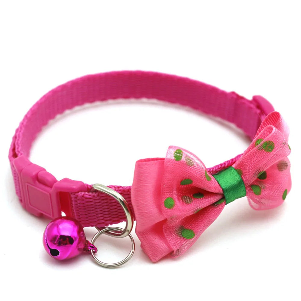 Fashionable Pet Collar With Bow Tie & Bell – Adjustable Nylon for Small Dogs