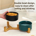 Elevated Ceramic Dog Bowl – Minimalist Bamboo Stand Feeder