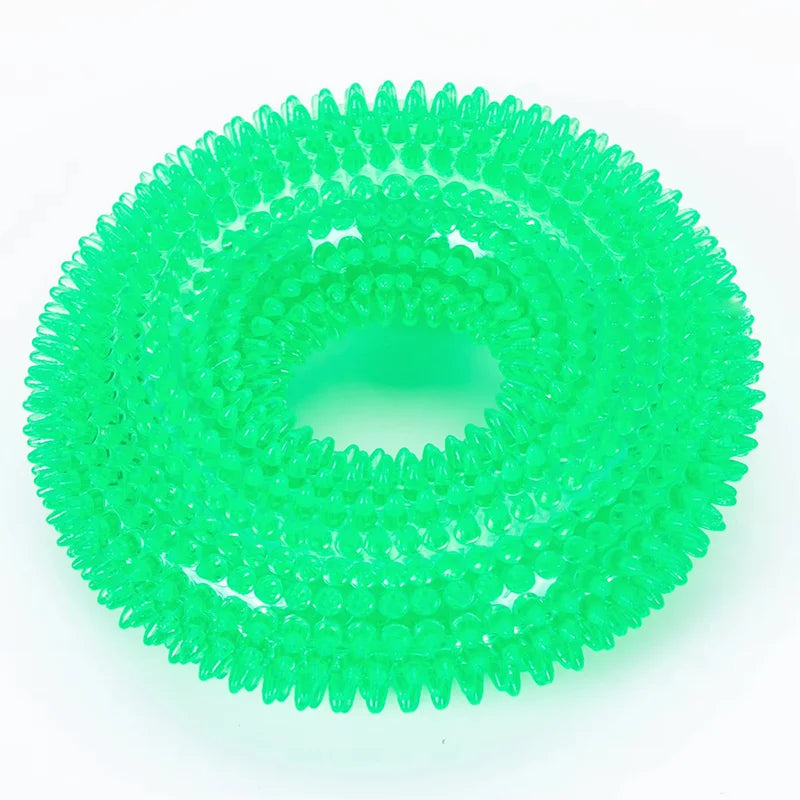 Squeaky Thorn Ring Dog Toy – TPR Rubber Dental Chew for Puppies & Teeth Cleaning