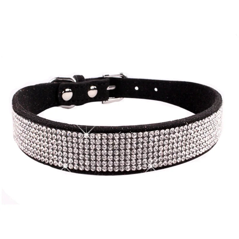 Crystal Rhinestone Dog Collar – Suede with Zinc Buckle