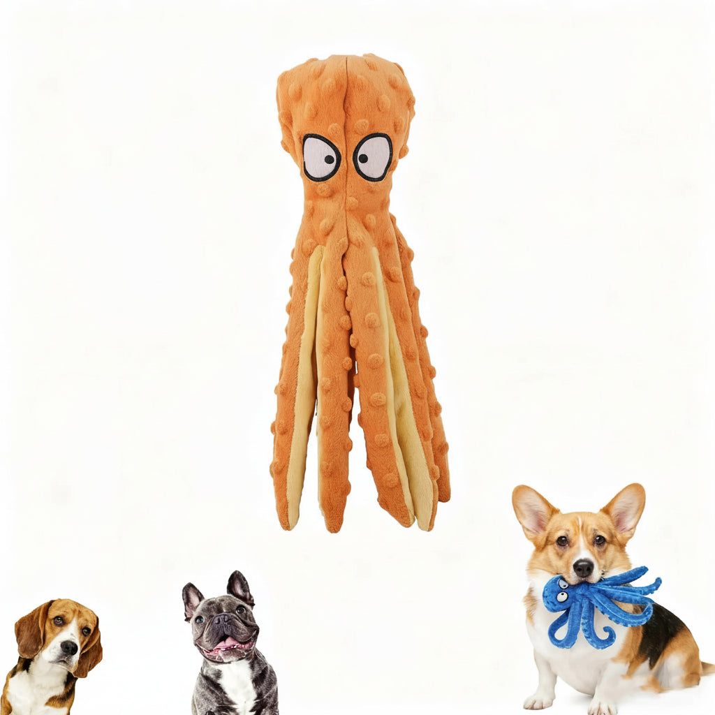 Octopus No Stuffing Dog Toy – Squeaky Crinkle Plush