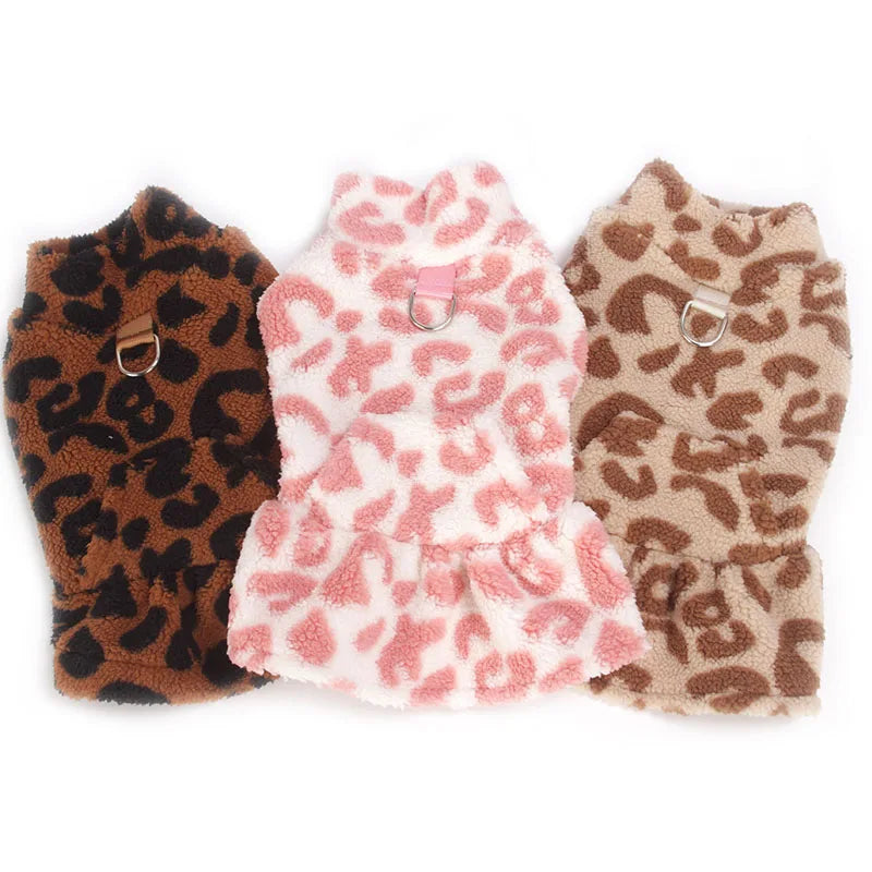 Leopard Print Dog Coat – Fleece Winter Hoodie XS-XL