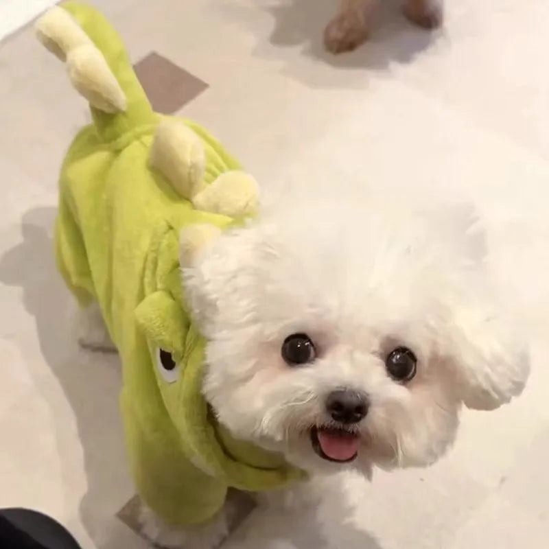 Dinosaur Dog Flannel Jumpsuit – Cozy Winter Romper for Small Dogs