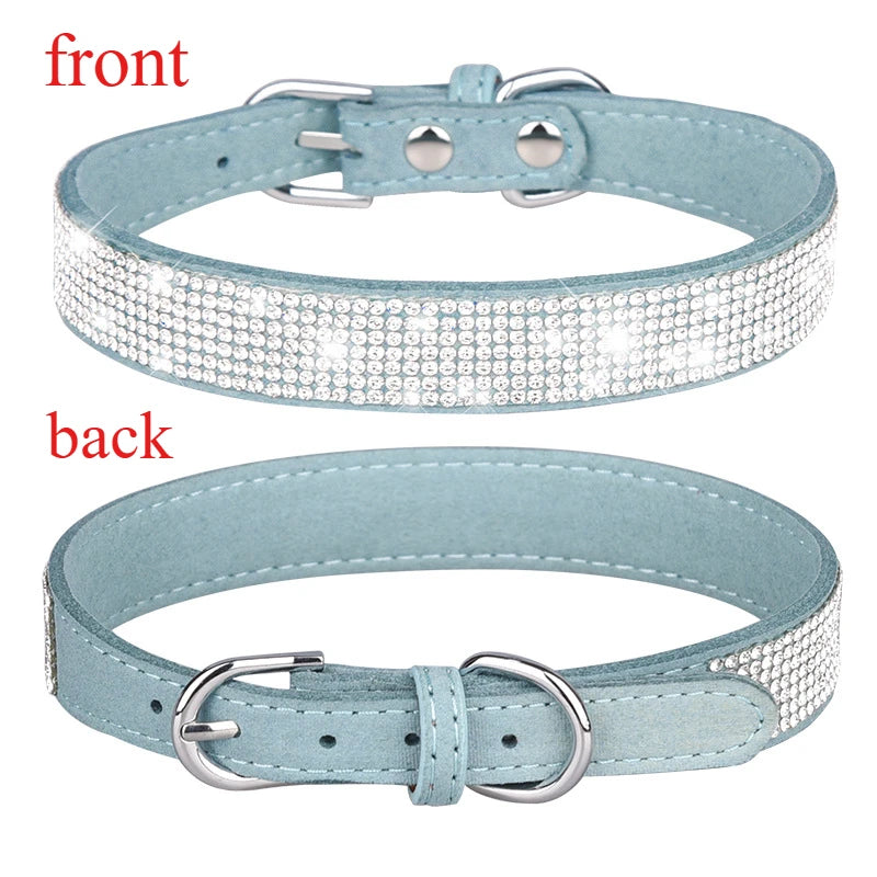 Suede Crystal Dog Collar – Rhinestone Buckle Sparkle