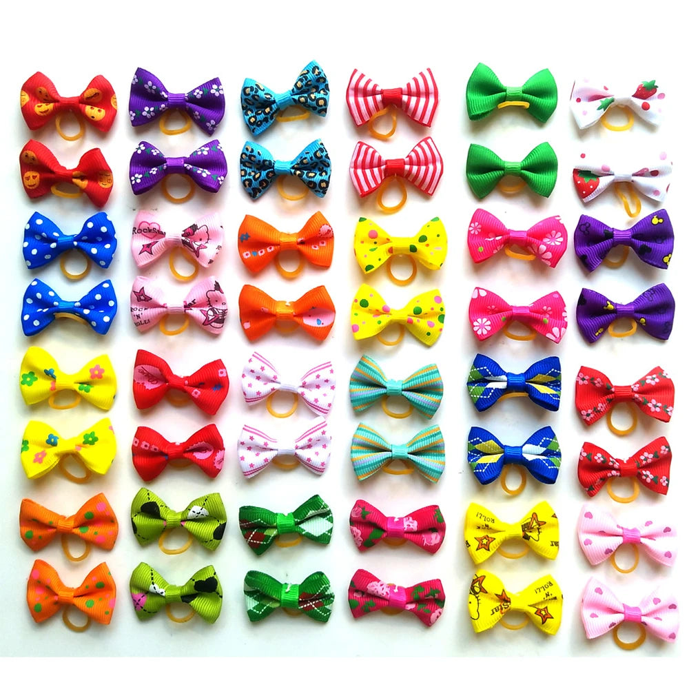 Colorful Small Dog Bows Kit – 10/20/30 Pieces with Rubber Bands for Small Breeds