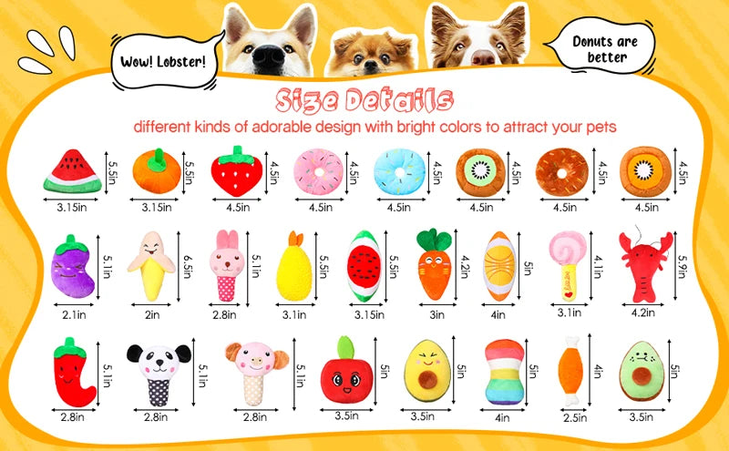 Dog Squeaky Plush Toys 50-Pack – Soft Toys for Small & Medium Dogs