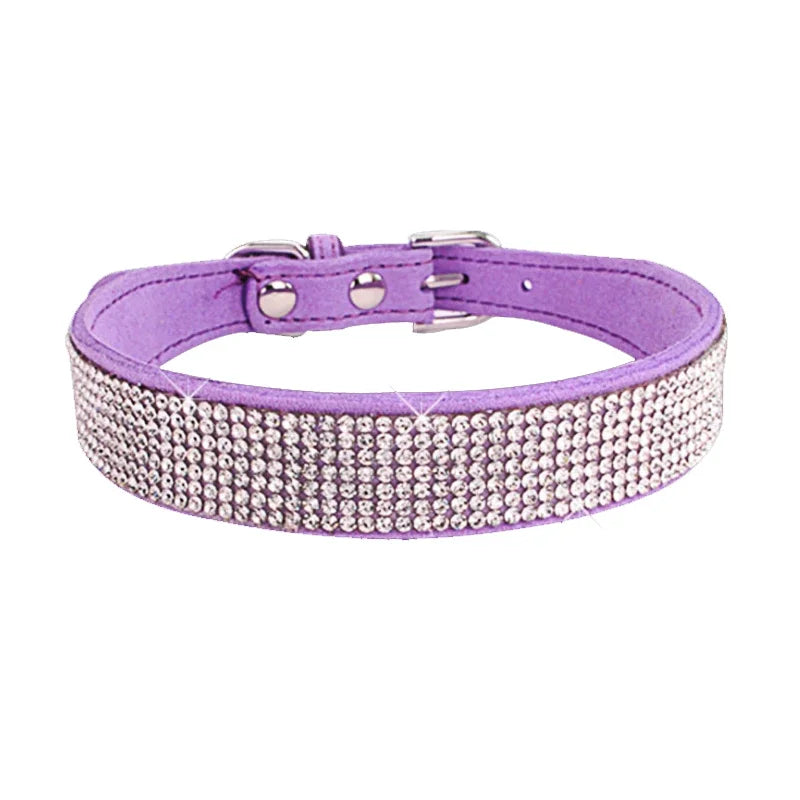 Crystal Rhinestone Dog Collar – Suede with Zinc Buckle