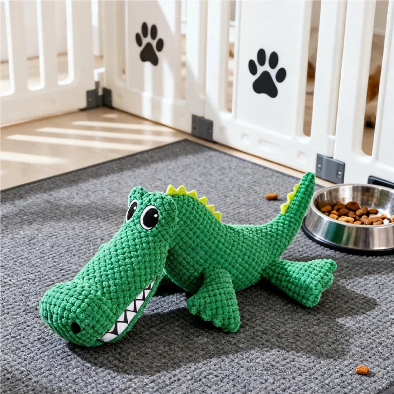 Chew Resistant Plush Dog Toy with Squeaker – Dinosaur or Crocodile