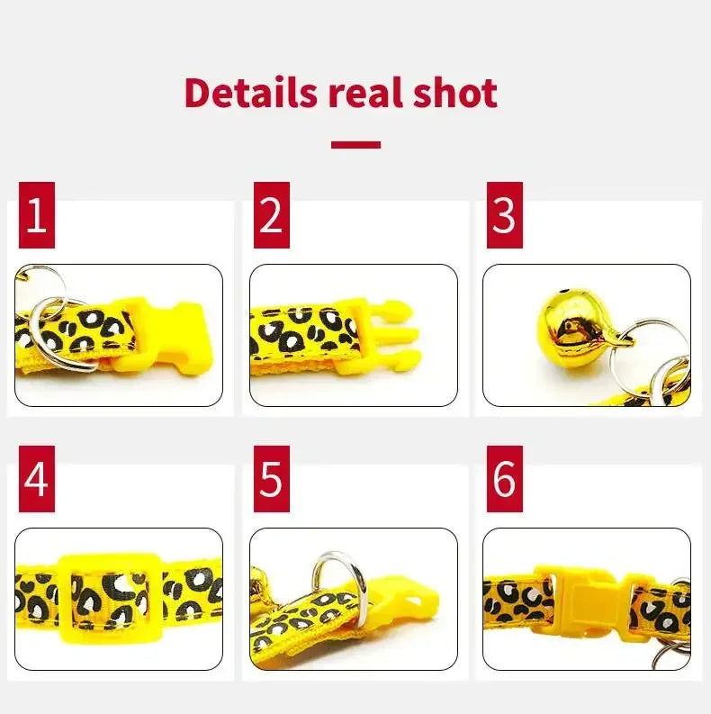 MOONBIFFY Leopard Dog Collar – Adjustable Breakaway with Bell