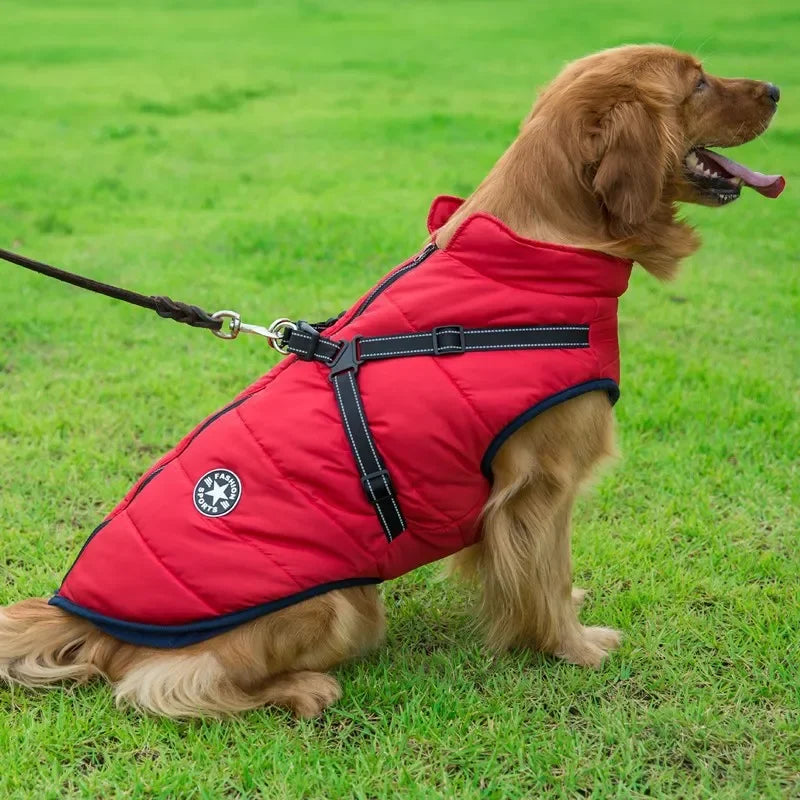 Large Dog Jacket with Built-In Harness – Waterproof Winter Coat