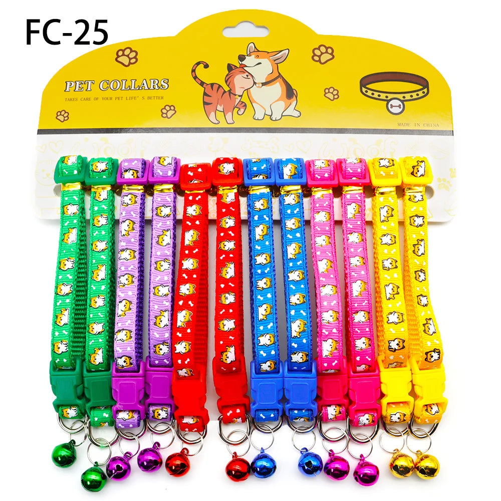 Multicolor Dog Collars with Bell 12 Pack – Adjustable ID Safe