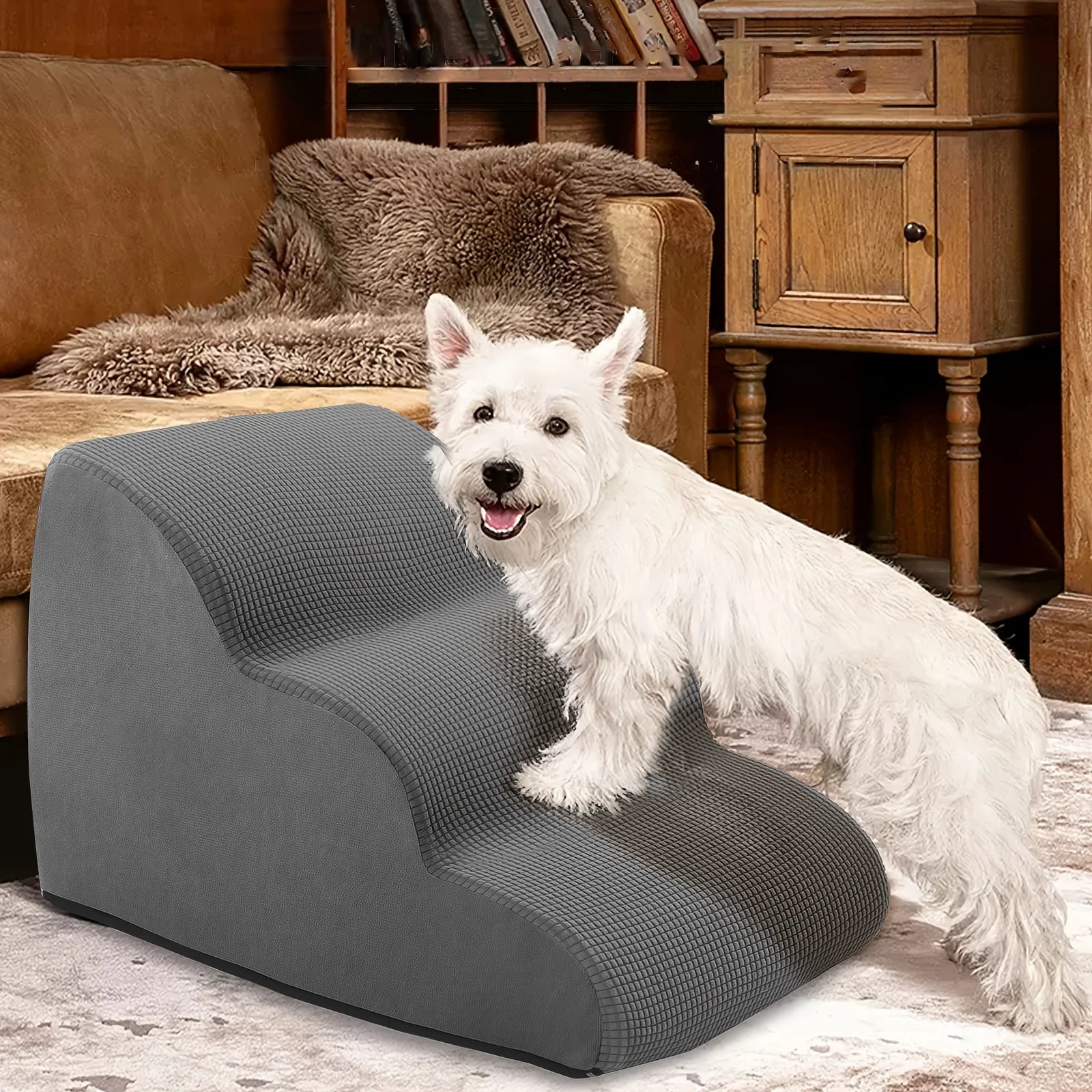 Orthopedic Dog Steps with Removable Cover – 2/3/4 Tier Non-Slip Pet Stairs for Bed & Sofa