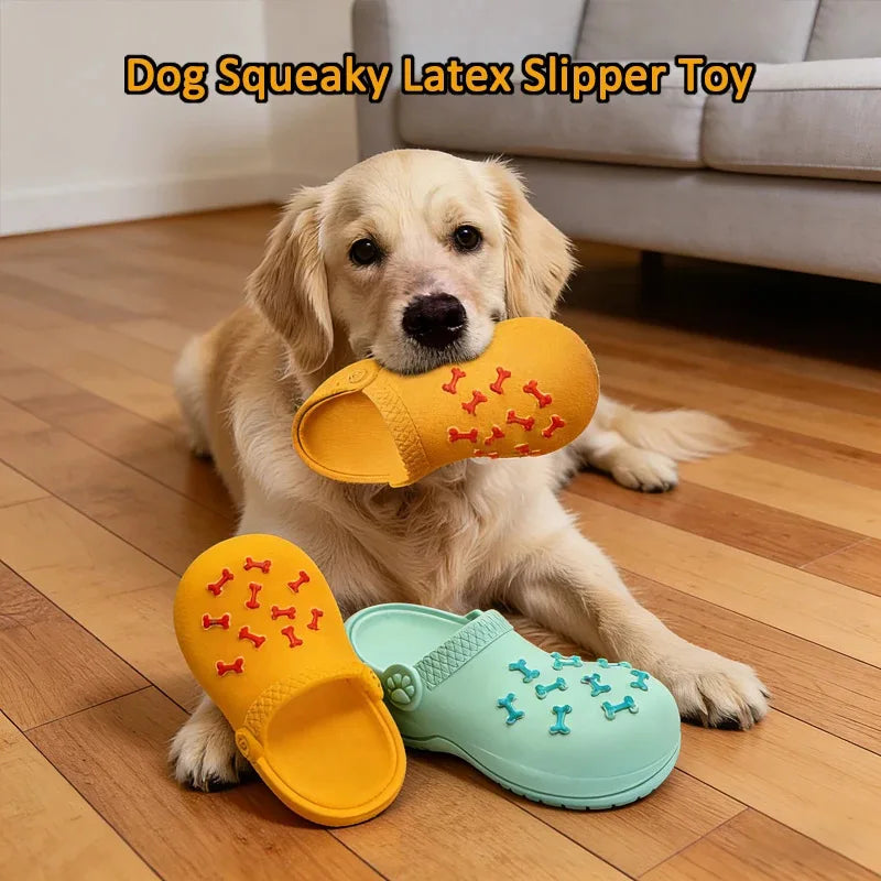 Squeaky Latex Dog Slipper Toy – Durable Chew & Teeth Cleaning Toy
