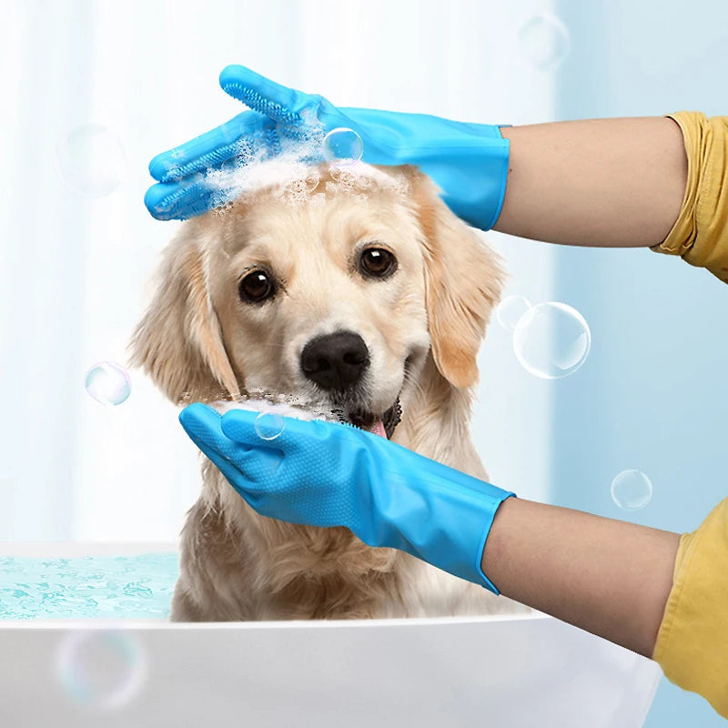 Pet Grooming Gloves for Dogs – Silicone Bathing & Hair Removal Massage Scrubber