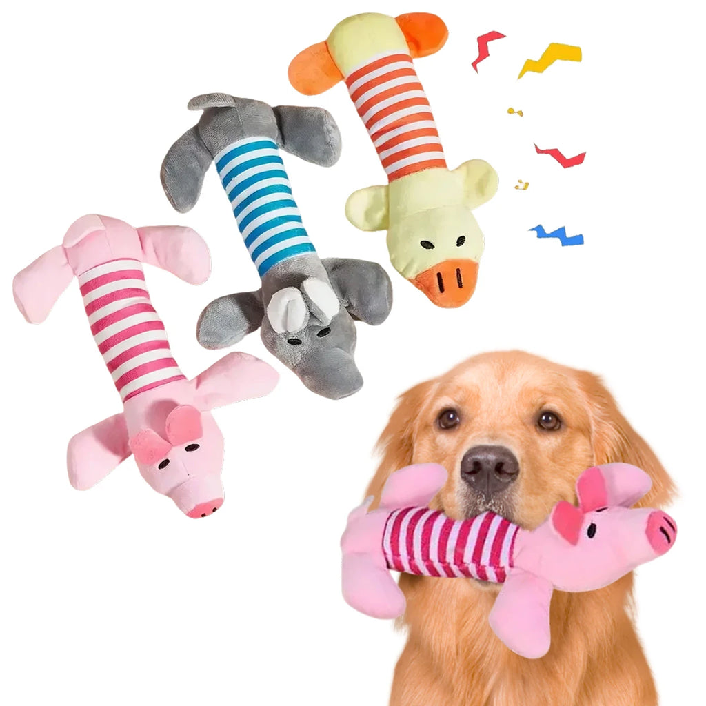 Plush Squeaky Dog Toys for All Sizes — Elephant, Duck & Pig Chew Toys