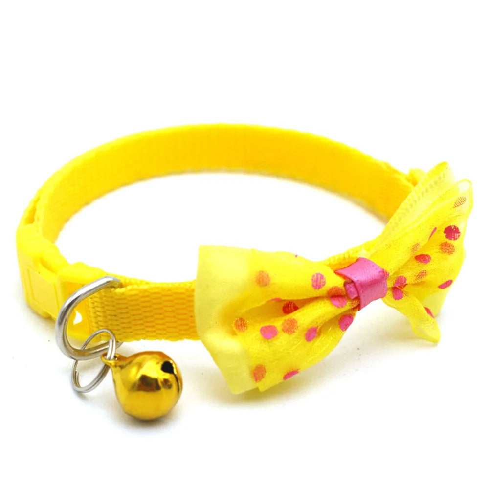 Fashionable Pet Collar With Bow Tie & Bell – Adjustable Nylon for Small Dogs