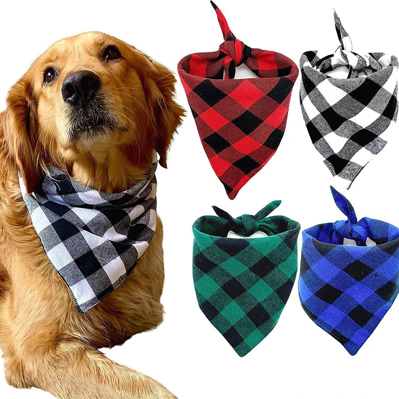 Large Plaid Dog Bandana Scarf – Soft Washable Cotton Red