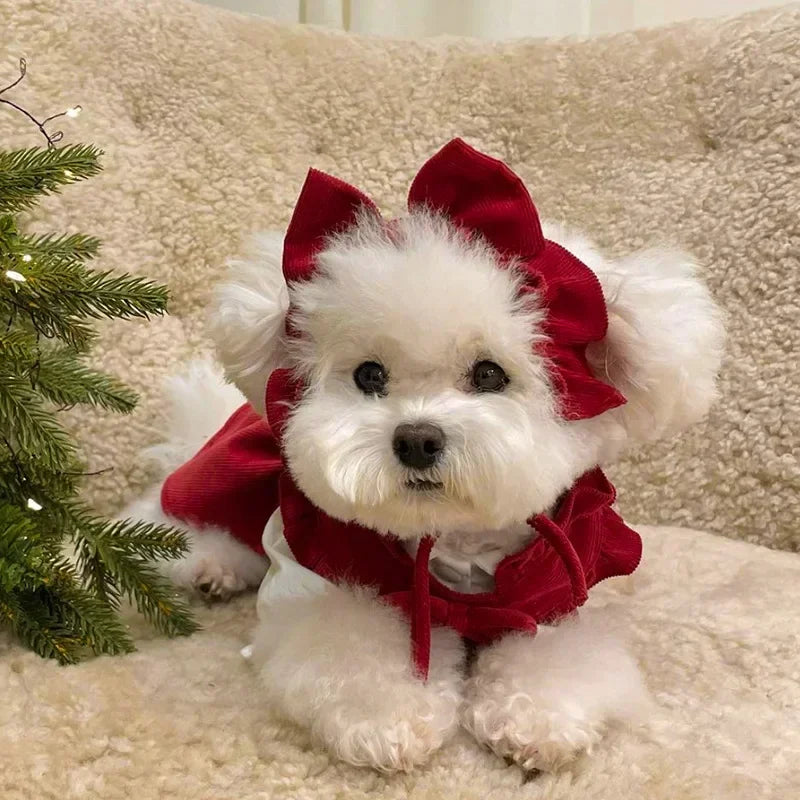 Winter Corduroy Dog Dress Set – Red Bow Outfit XS-XXL