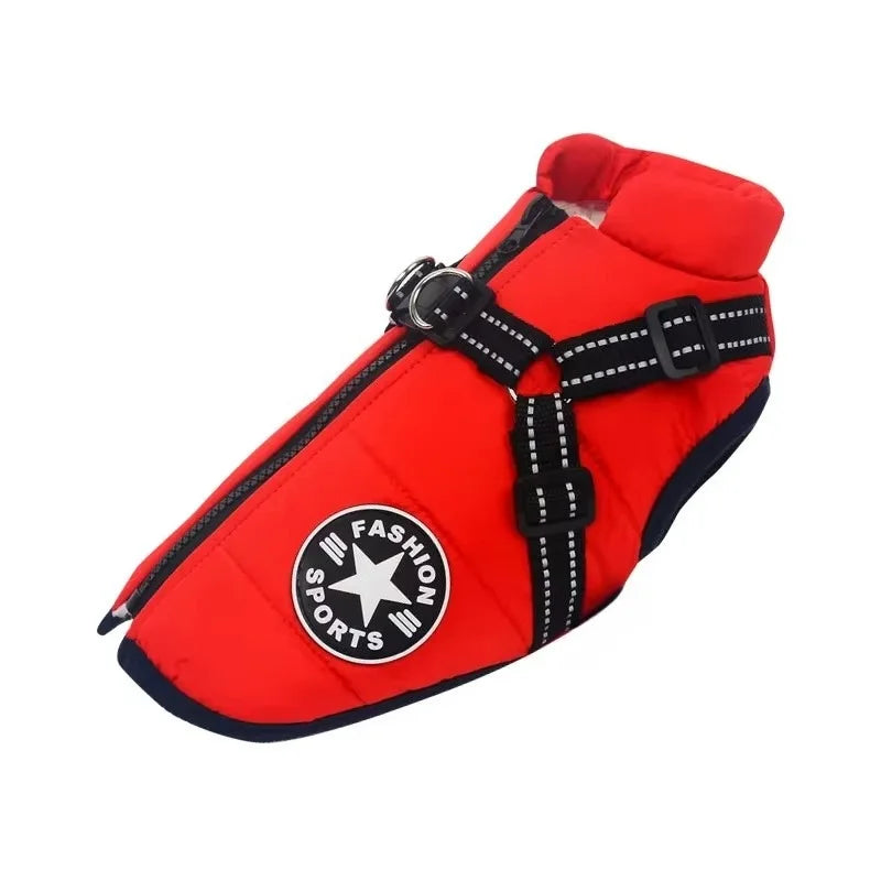 Large Dog Jacket with Built-In Harness – Waterproof Winter Coat