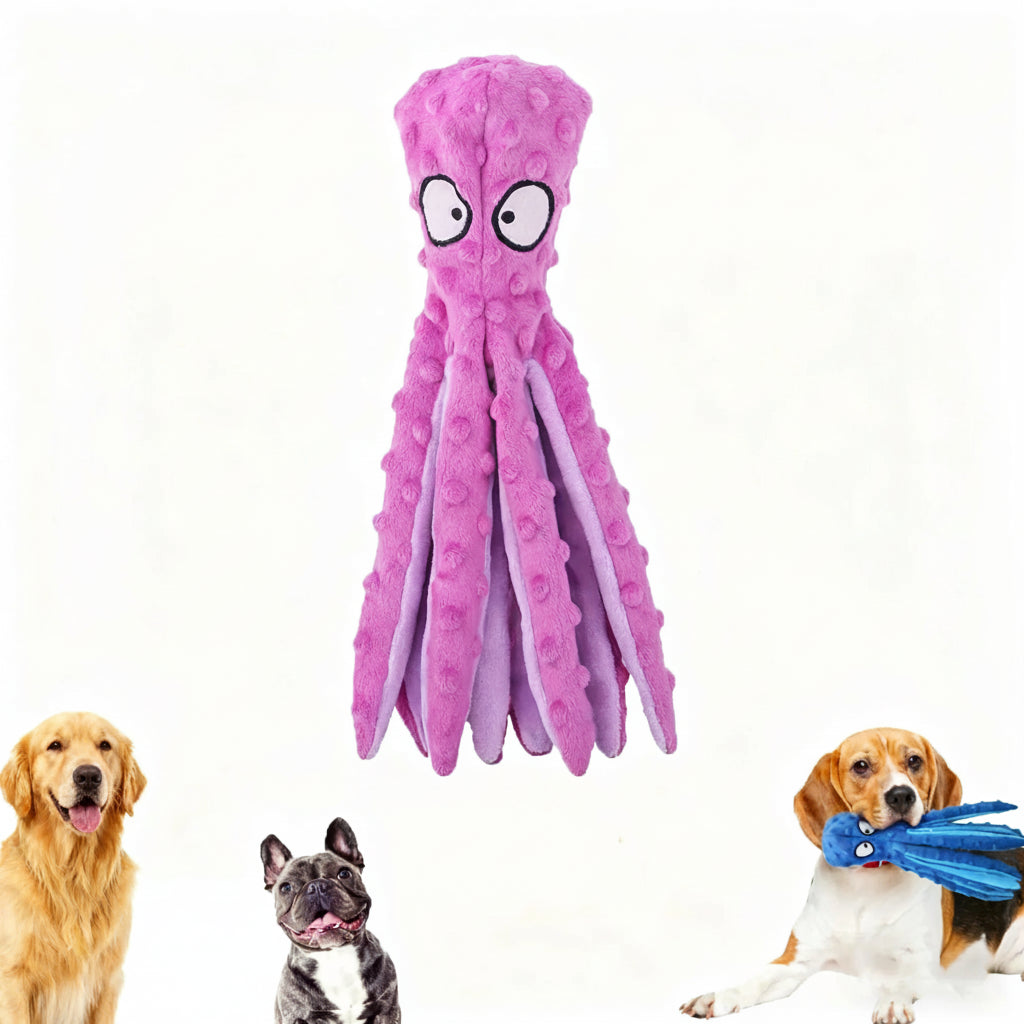 Octopus No Stuffing Dog Toy – Squeaky Crinkle Plush