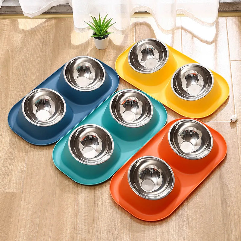 15° Tilted Double Dog Bowl – Stainless Steel Neck Protection Feeder