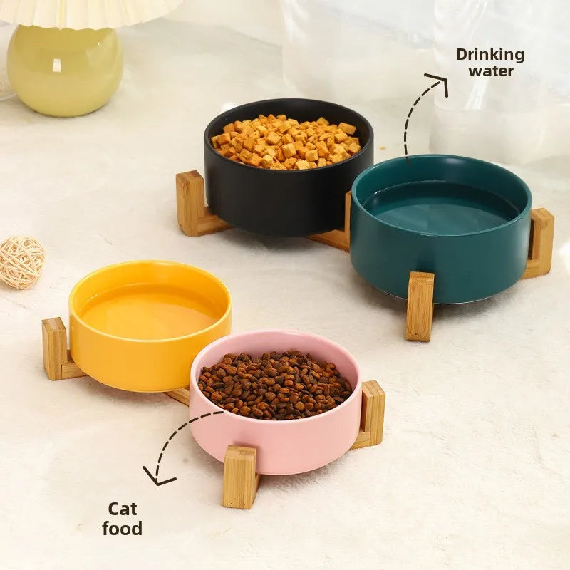 Elevated Ceramic Dog Bowl – Minimalist Bamboo Stand Feeder