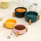 Elevated Ceramic Dog Bowl – Minimalist Bamboo Stand Feeder